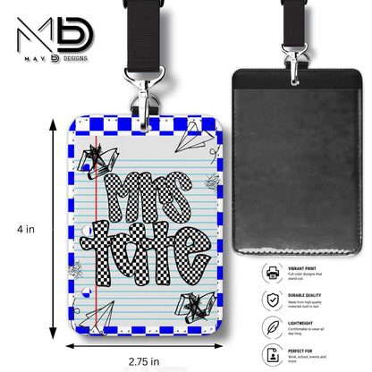 Personalized ID Badge Holder | Blue Checkered Paper Doodles