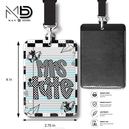 Personalized ID Badge Holder | Black Checkered Paper Doodles