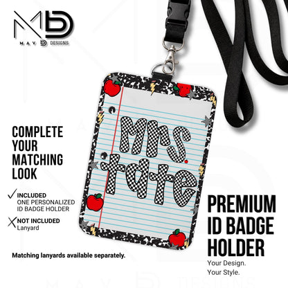 Personalized ID Badge Holder | Composition Checkered Paper Apples