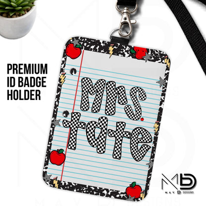 Personalized ID Badge Holder | Composition Checkered Paper Apples
