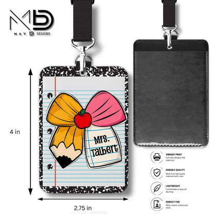 Personalized ID Badge Holder | Cutie Bow Black Composition Paper