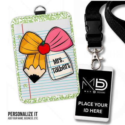 Personalized ID Badge Holder | Cutie Bow • Light Green Composition • Paper | Custom Name