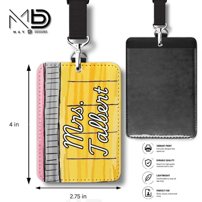 Personalized ID Badge Holder | Doodle Sketch Pencil | Teacher Name