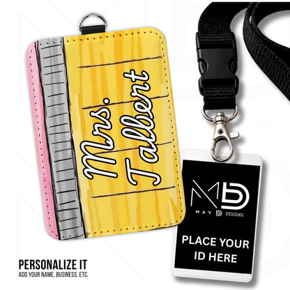 Personalized ID Badge Holder | Doodle Sketch Pencil | Teacher Name