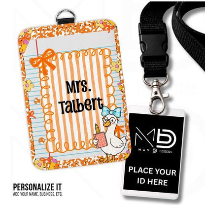 Personalized ID Badge Holder | Orange Composition Paper Orange Stripes Goosey