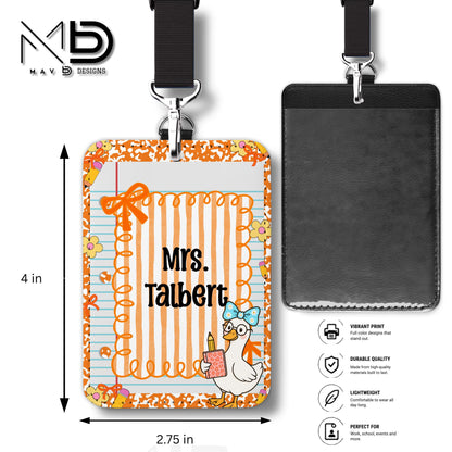 Personalized ID Badge Holder | Orange Composition Paper Orange Stripes Goosey