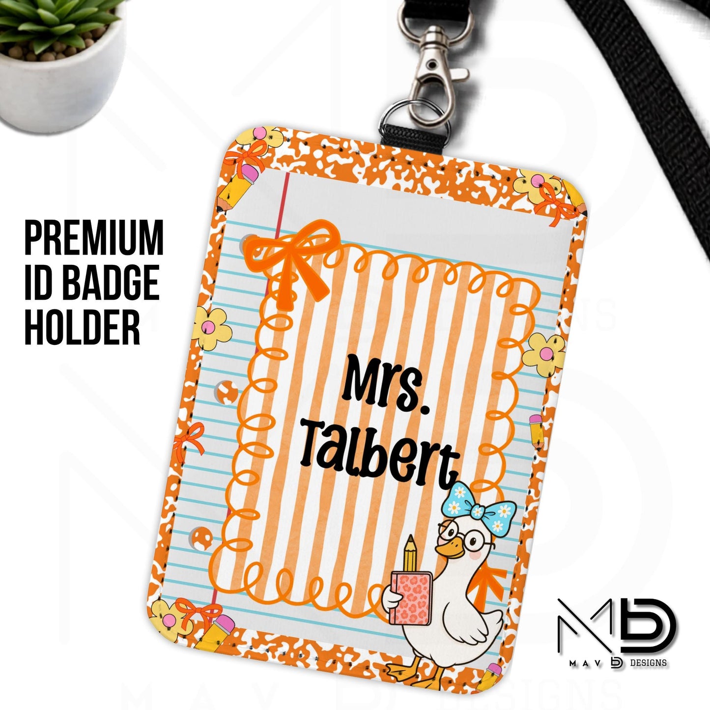 Personalized ID Badge Holder | Orange Composition Paper Orange Stripes Goosey