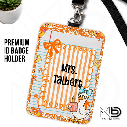 Personalized ID Badge Holder | Orange Composition Paper Orange Stripes Goosey