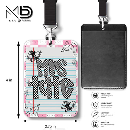 Personalized ID Badge Holder | Light Pink Checkered Doodle • Paper | Checkered Name