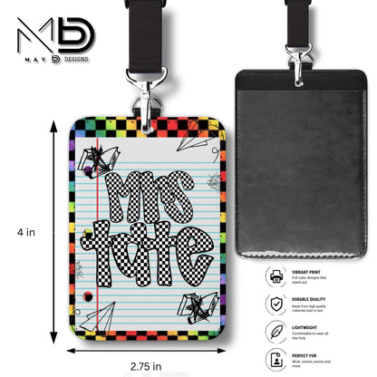 Personalized ID Badge Holder | Rainbow Checkered Doodle • Paper | Checkered Name