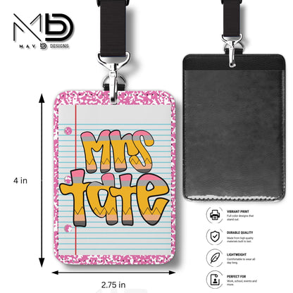 Personalized ID Badge Holder | Pink Composition • Paper • Retro Pencil Name
