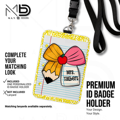 Personalized ID Badge Holder | Cutie Bow • Yellow Composition • Paper | Custom Name