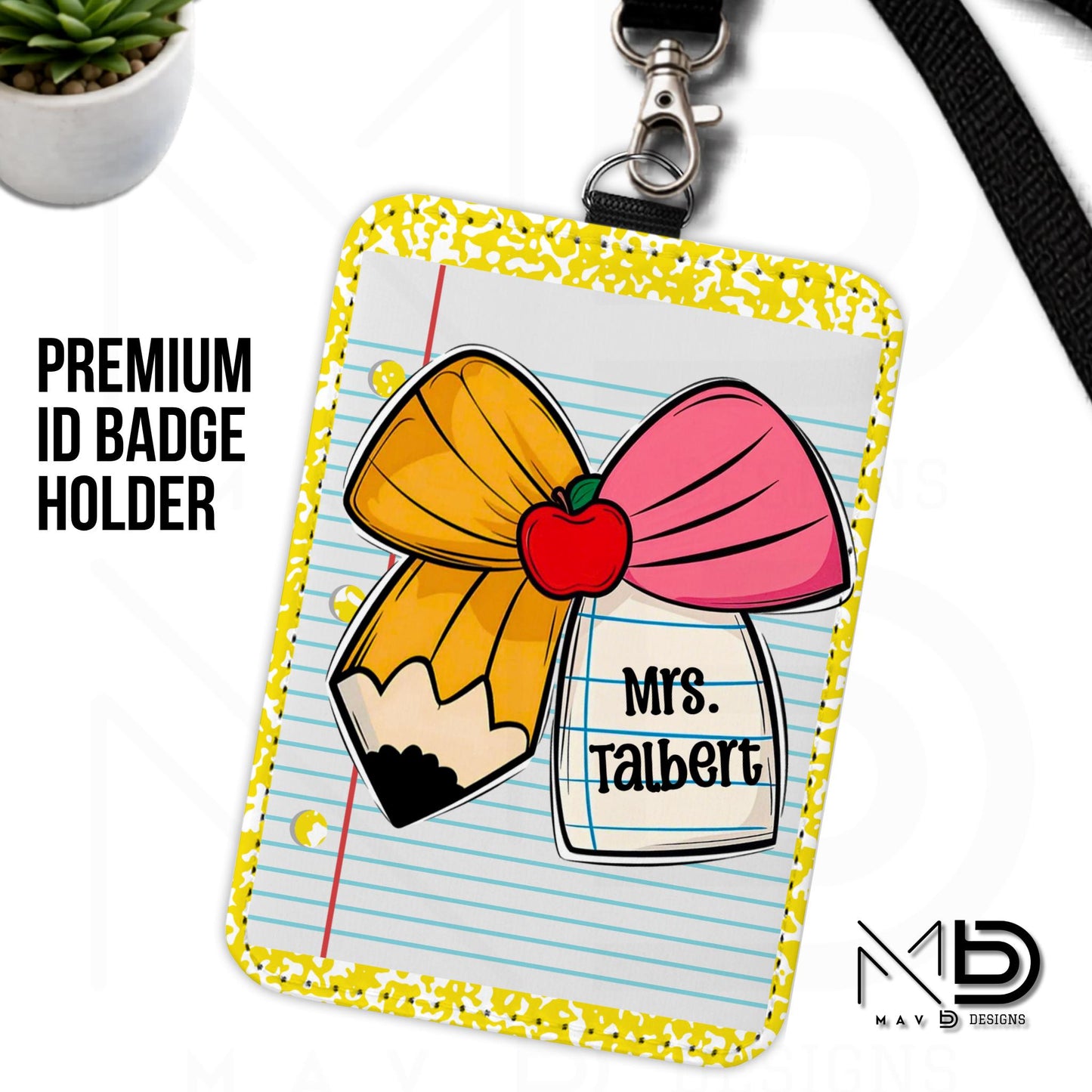 Personalized ID Badge Holder | Cutie Bow • Yellow Composition • Paper | Custom Name