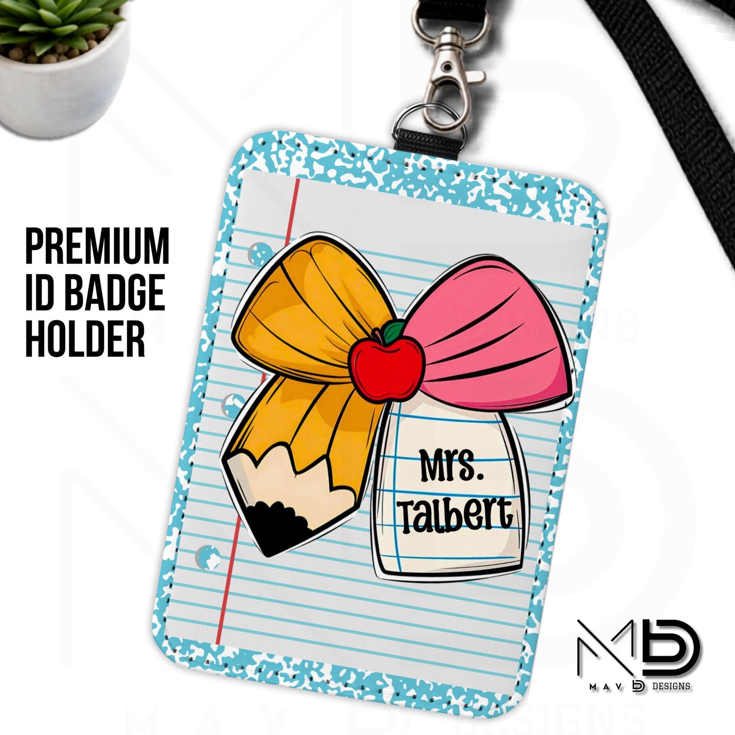 Personalized ID Badge Holder | Cutie Bow • Light Blue Composition • Paper | Custom Name