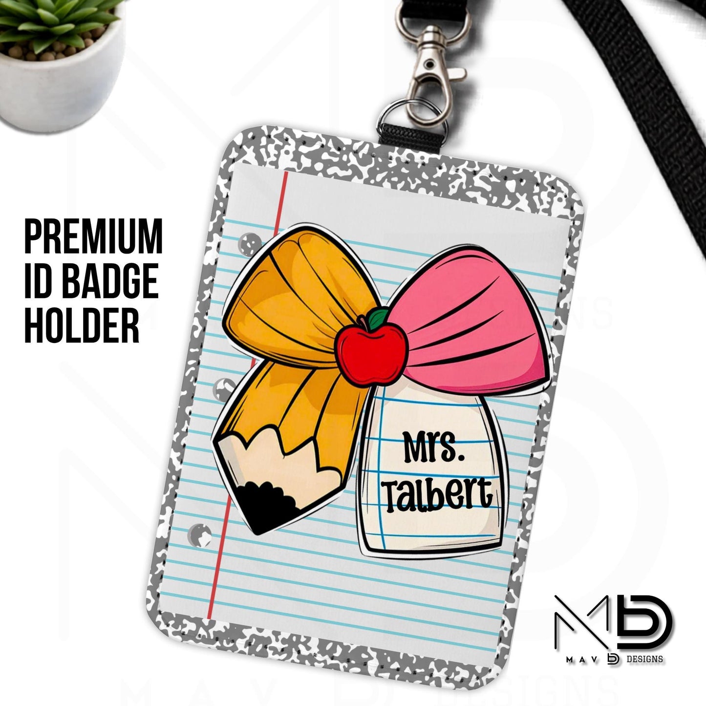 Personalized ID Badge Holder | Cutie Bow • Grey Composition • Paper | Custom Name