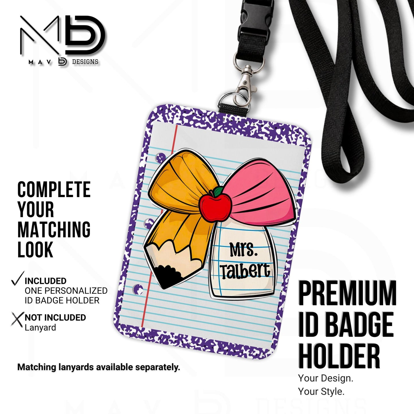 Personalized ID Badge Holder | Cutie Bow • Purple Composition • Paper | Custom Name