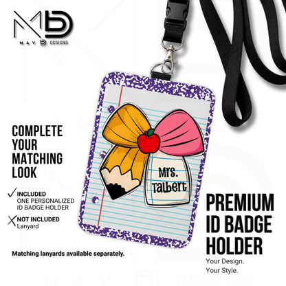 Personalized ID Badge Holder | Cutie Bow • Purple Composition • Paper | Custom Name