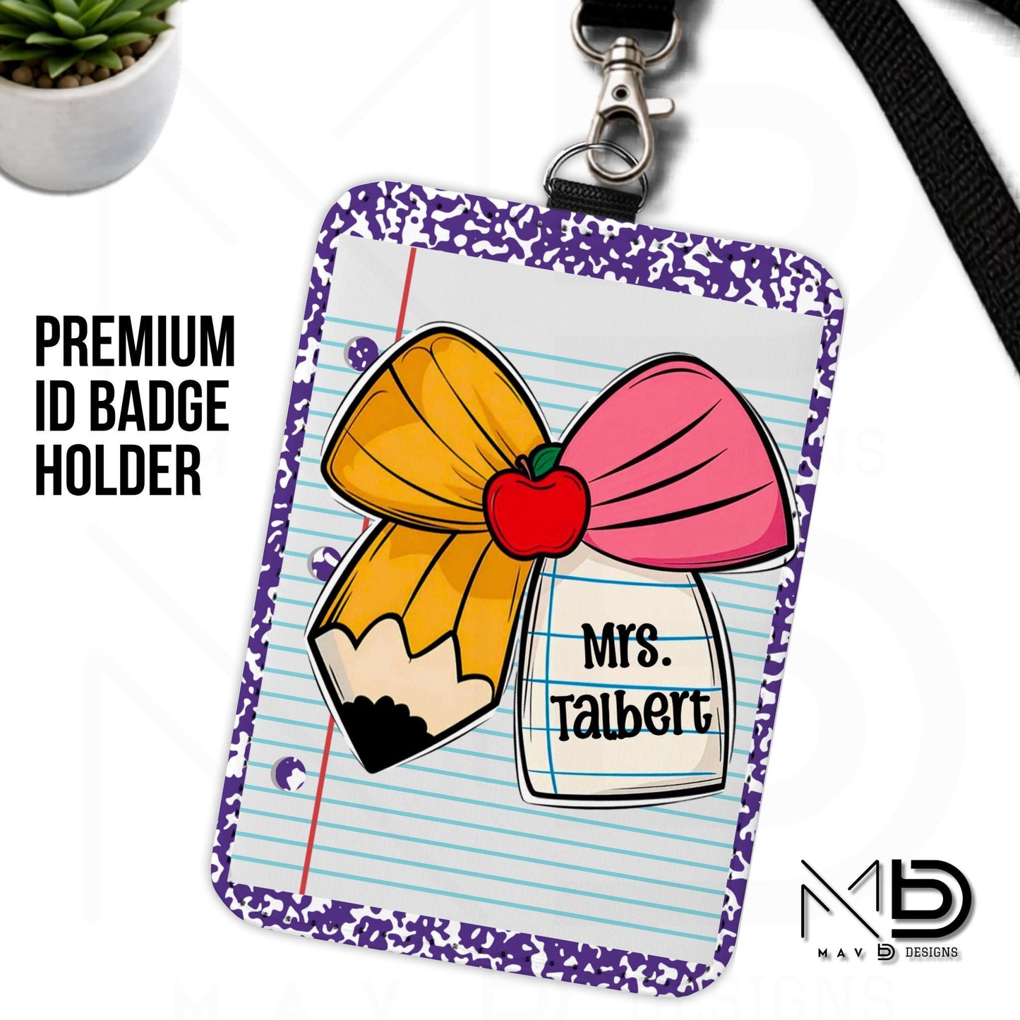 Personalized ID Badge Holder | Cutie Bow • Purple Composition • Paper | Custom Name