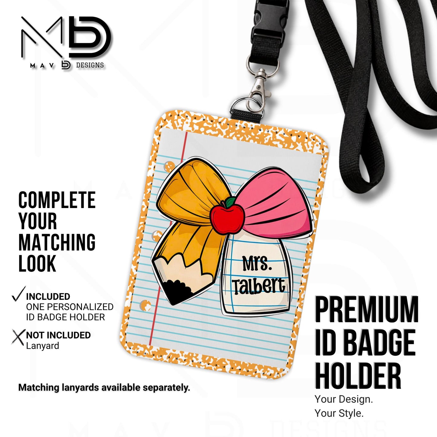 Personalized ID Badge Holder | Cutie Bow • Orange Composition • Paper | Custom Name