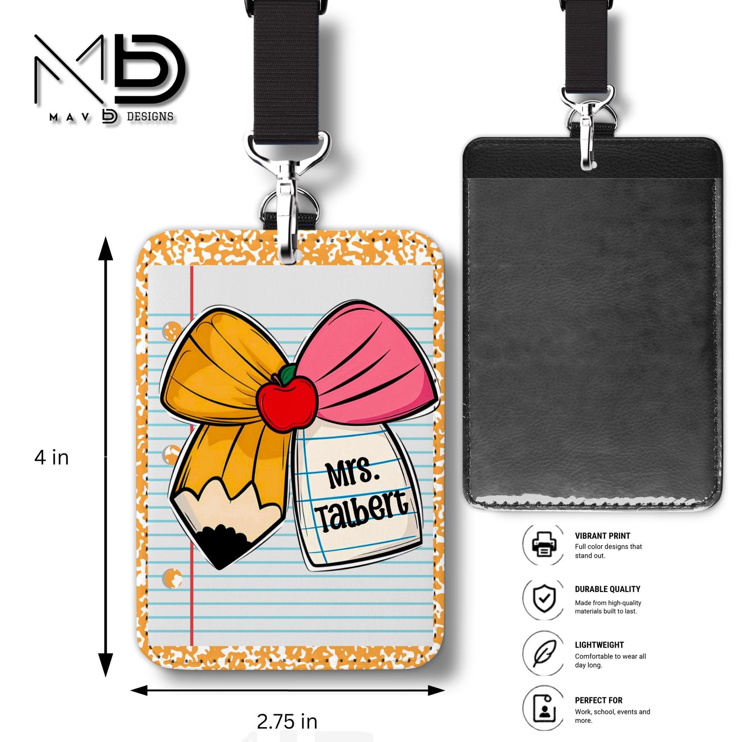 Personalized ID Badge Holder | Cutie Bow • Orange Composition • Paper | Custom Name