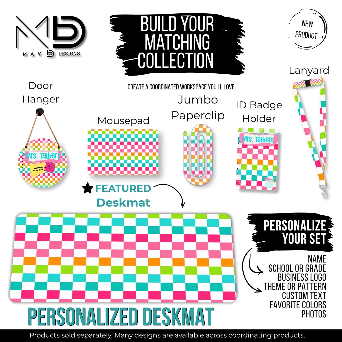 Personalized Deskmat | Bright Colorblock Checkered