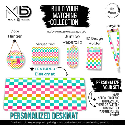 Personalized Deskmat | Bright Colorblock Checkered