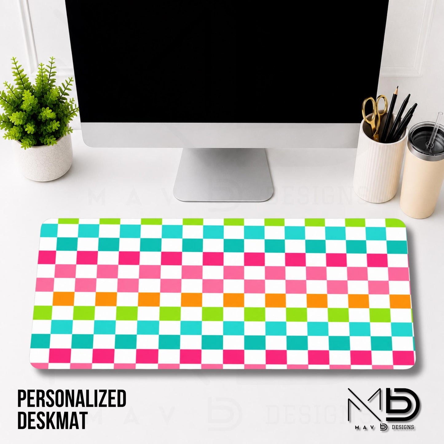 Personalized Deskmat | Bright Colorblock Checkered