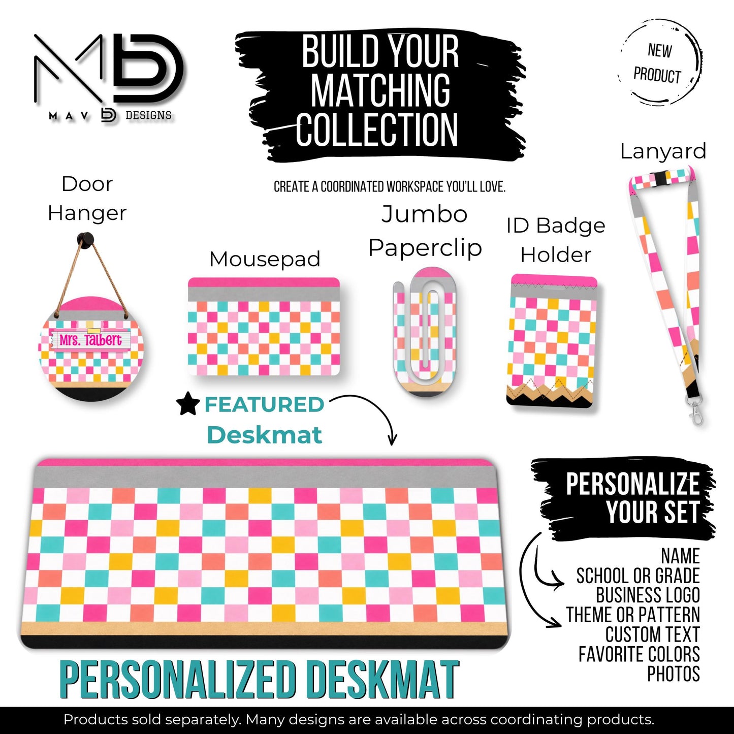 Personalized Deskmat | Bright Checkered Pencil Layers