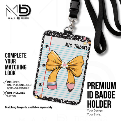 Personalized ID Badge Holder | Pencil Bow Paper Composition {+COLOR OPTIONS}