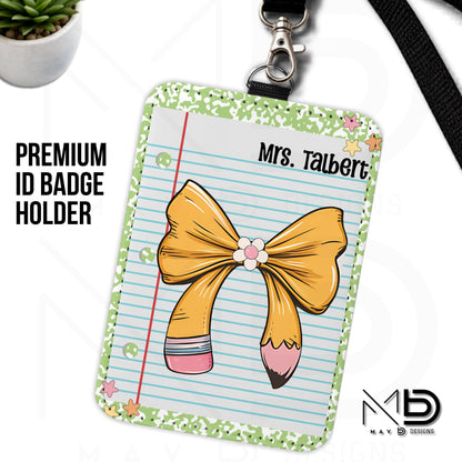 Personalized ID Badge Holder | Pencil Bow Paper Composition {+COLOR OPTIONS}