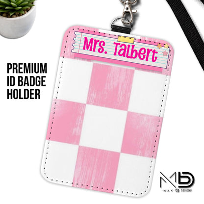 Personalized ID Badge Holder | Checkered Washi Tape Nameplate |  {+COLOR OPTIONS}
