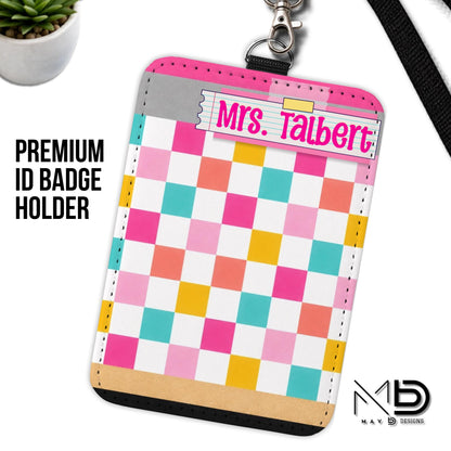 Personalized ID Badge Holder | Checkered Washi Tape Nameplate |  {+COLOR OPTIONS}
