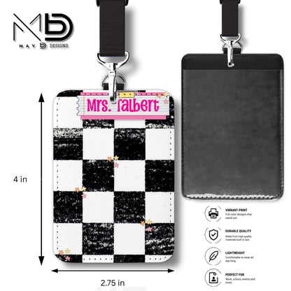 Personalized ID Badge Holder | Checkered Washi Tape Nameplate |  {+COLOR OPTIONS}
