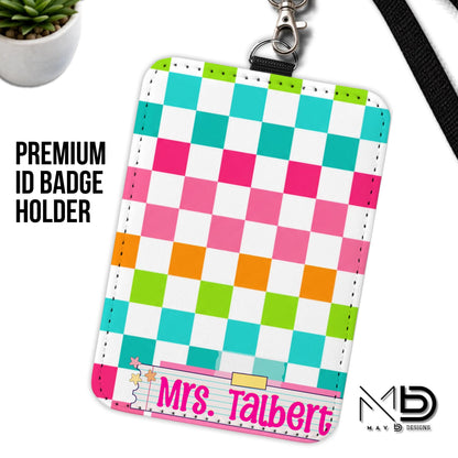 Personalized ID Badge Holder | Checkered Washi Tape Nameplate |  {+COLOR OPTIONS}