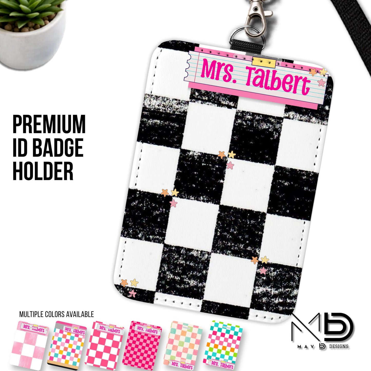 Personalized ID Badge Holder | Checkered Washi Tape Nameplate |  {+COLOR OPTIONS}