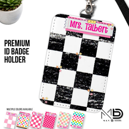 Personalized ID Badge Holder | Checkered Washi Tape Nameplate |  {+COLOR OPTIONS}