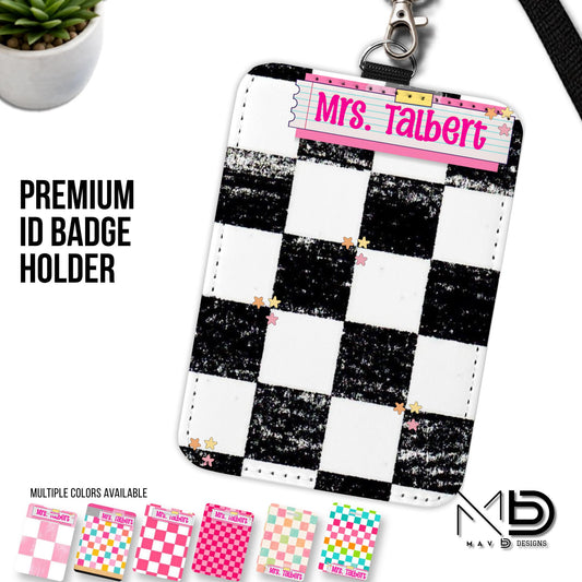 Personalized ID Badge Holder | Checkered Washi Tape Nameplate |  {+COLOR OPTIONS}