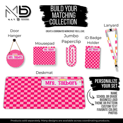 Personalized Teacher Mouse Pad | Hot Pink Checkered Washi Tape Name Plate | Custom Name