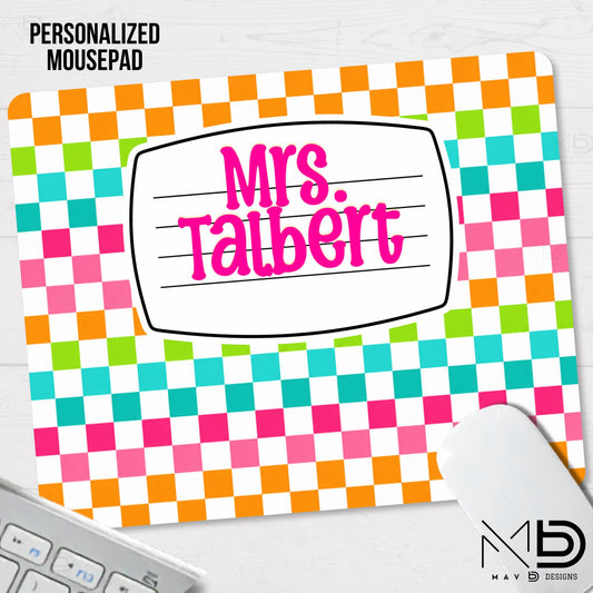 Personalized Mouse Pad | Vibrant Checkered Composition Nameplate | Custom Name
