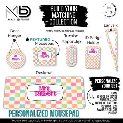 Personalized Mouse Pad | Pastel Checkered Composition Nameplate | Custom Name