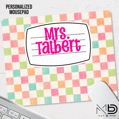 Personalized Mouse Pad | Pastel Checkered Composition Nameplate | Custom Name