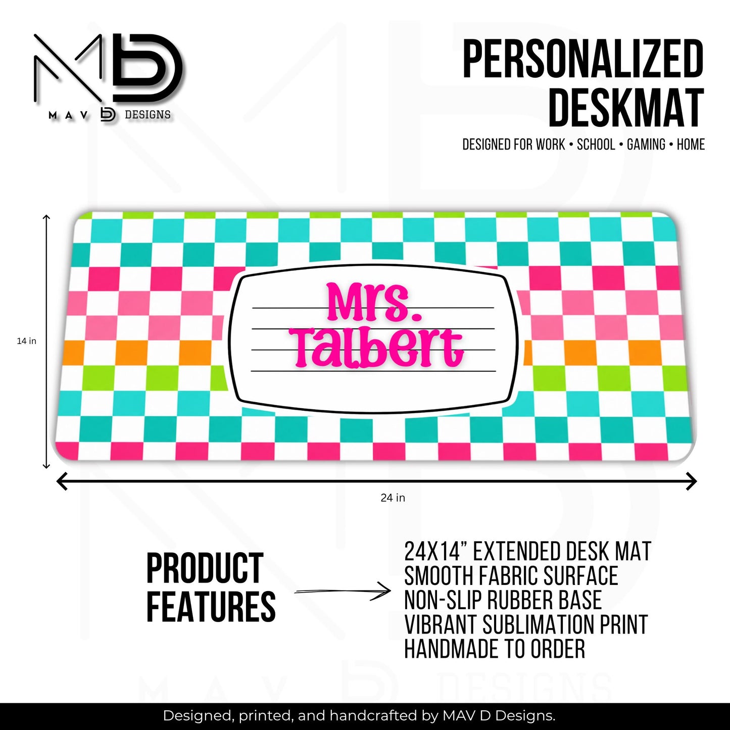 Personalized Deskmat | Vibrant Checkered Composition Nameplate | Custom Name