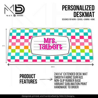 Personalized Deskmat | Vibrant Checkered Composition Nameplate | Custom Name