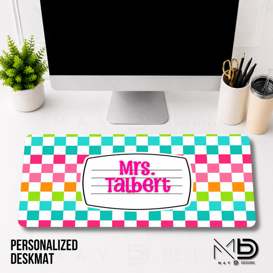 Personalized Deskmat | Vibrant Checkered Composition Nameplate | Custom Name