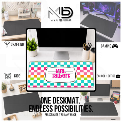 Personalized Deskmat | Vibrant Checkered Composition Nameplate | Custom Name