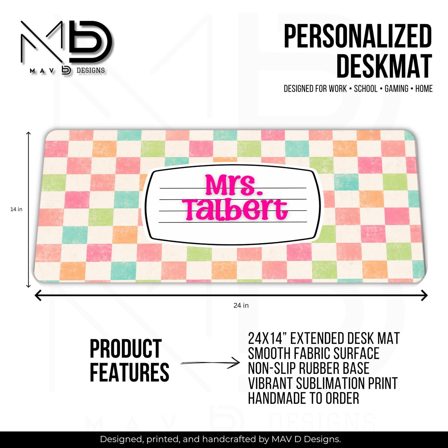 Personalized Deskmat | Pastel Checkered Composition Nameplate | Custom Name
