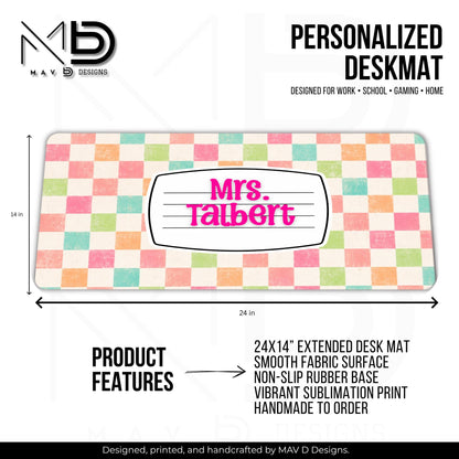 Personalized Deskmat | Pastel Checkered Composition Nameplate | Custom Name