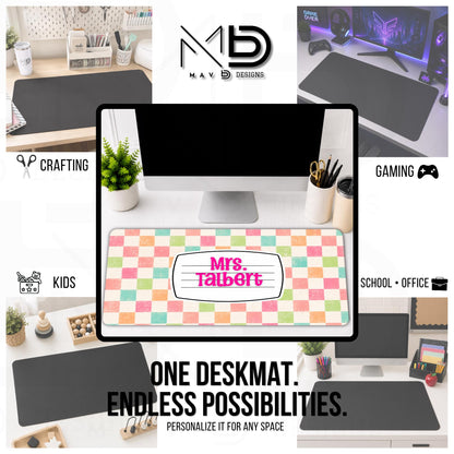 Personalized Deskmat | Pastel Checkered Composition Nameplate | Custom Name