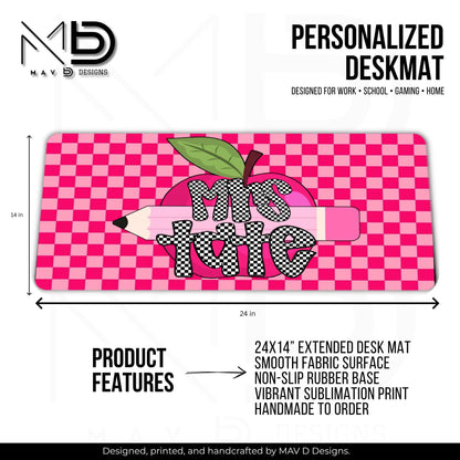 Personalized Deskmat | Pink Apple Pencil Checkered Name | Pink Checkered
