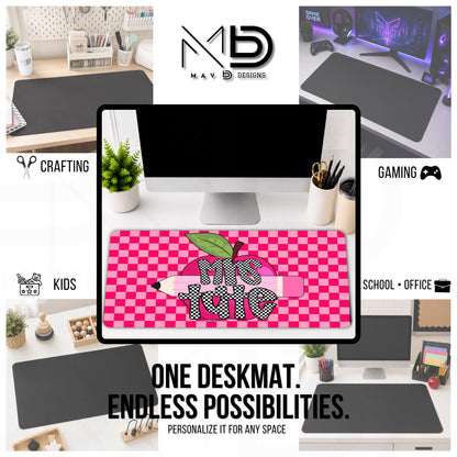 Personalized Deskmat | Pink Apple Pencil Checkered Name | Pink Checkered